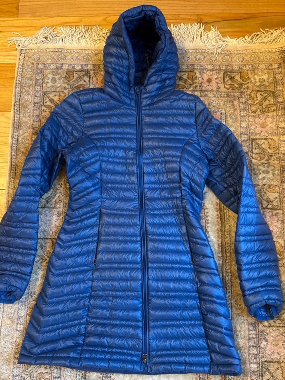 Patagonia Packable Blue Women's Long Puffer Jacket with Hood